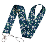 Lanyard - White Daisies on Dark Blue