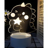 3D LED Night Light - Cute cartoon dinosaur holding a star