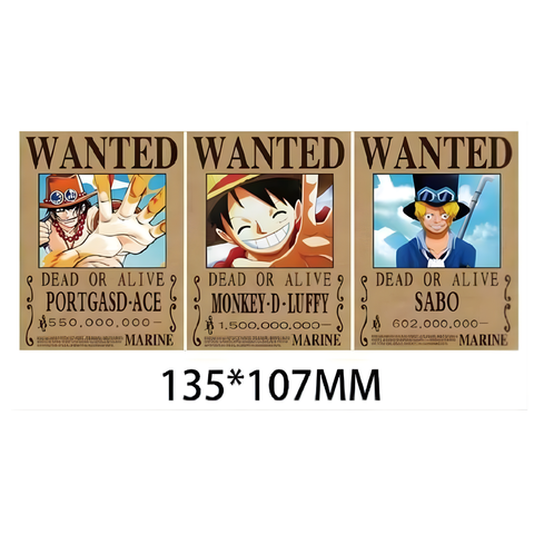 3D Lenticular Sticker - One Piece - Wanted Posters Ace, Luffy & Sabo