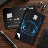 Credit Card Skin Sticker - How to Train Your Dragon - Glowing Blue Neon Toothless Outline - Holographic