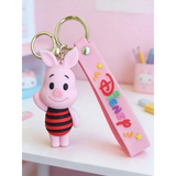 3D PVC Figure Keychain - Winnie the Pooh - Piglet Waving Striped Outfit