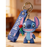 3D PVC Figure Keychain - Lilo & Stitch - Stitch Holding Rose Pink Jacket