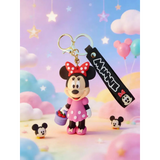 3D PVC Figure Keychain - Mickey & Friends - Minnie Mouse In Pink Dress With Basket