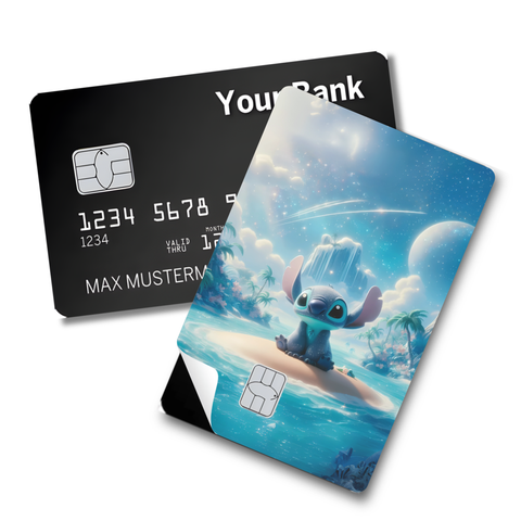 Credit Card Skin Sticker - Lilo & Stitch - Stitch on Tropical Island (Galaxy Sky Design)