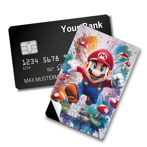 Credit Card Skin Sticker - Super Mario Bros - Jumping with Colorful Mushroom Splash Design