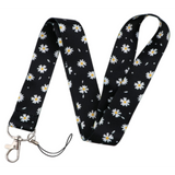 Lanyard - White Daisies on Black