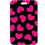 ID Card Badge Holder - Pink Hearts Pattern On Black Background