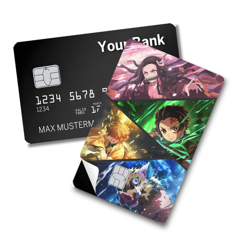 Credit Card Skin Sticker - Demon Slayer - Nezuko, Zenitsu, Tanjiro & Inosuke in Diagonal Character Panels
