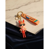 3D PVC Figure Keychain - Powerpuff Girls - Blossom Pink Top Red Leggings