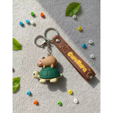 3D PVC Figure Keychain - Capybara - Riding Turtle