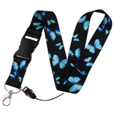 Lanyard - Blue Butterflies on Black