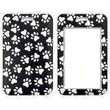 ID Card Badge Holder - White Paw Prints On Black Background