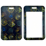 ID Card Badge Holder - Harry Potter - Hogwarts House Crests Pattern On Dark Background