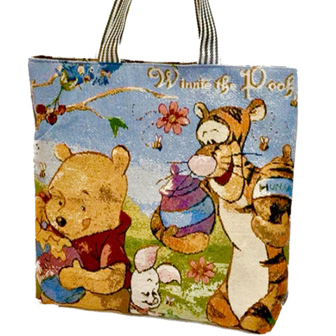 Printed Canvas Tote Bag with Zipper and Inner Pockets -  Disney - Winnie The Pooh
