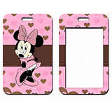 ID Card Badge Holder - Mickey & Friends - Minnie Mouse Pink Hearts Brown Stripe
