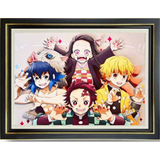 3D Light Frame - Demon Slayer (Kimetsu no Yaiba) - Chibi Main Four Waving, Sparkly Background