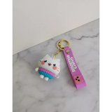 3D PVC Figure Keychain - Gabby's Dollhouse - Cakey Cat With Sprinkles And Striped Sweater