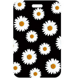 ID Card Badge Holder - White and Yellow Daisies Black Background