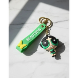 3D PVC Figure Keychain - Powerpuff Girls - Buttercup Green Outfit With Beautiful Strap