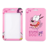 ID Card Badge Holder - Courage the Cowardly Dog - Pink Background Barking Stupid Dog Text