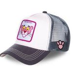 Baseball Cap - Pink Panther - White Gray Brim Trucker