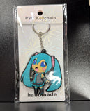 PVC Keychain - Vocaloid - Chibi Miku in Gray Top and Teal Skirt, Blushing