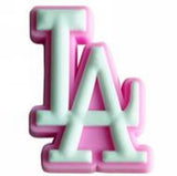 Crocs Charm - LA Dodgers - Pink And White Interlocking LA Logo