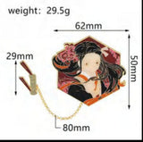 Enamel Pin - Demon Slayer - Nezuko Kamado Hexagon Frame With Chain