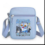 Crossbody Bag - KPop Demon Hunters - Blue Fluffy Cat Monster Holding Microphone With Small Chibi Cats Below