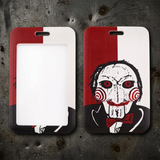 ID Card Badge Holder - Saw - Jigsaw / Billy the Puppet Face Close-Up Red White Split