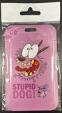 ID Card Badge Holder - Courage the Cowardly Dog - Pink Background Barking Stupid Dog Text - foto real del paquete