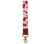 Lanyard - Strawberries and Green Flowers on Pink