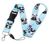 Lanyard - Panda Bears with Blue Stripes and Paw Prints