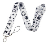 Lanyard - Black and White Cat and Paw Print Pattern