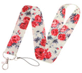 Lanyard - Red Roses on White Floral Pattern