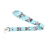 Lanyard - Panda Faces on Light Blue Striped Background