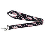 Lanyard - Pink and White Magnolia Flowers on Black Background