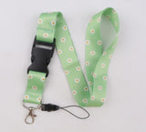 Lanyard - Green with White and Yellow Daisy Pattern