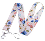 Lanyard - Floral Pattern (Blue and Pink Flowers on White)