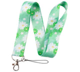 Lanyard - White and Light Green Daisies on a Light Green Background
