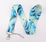 Lanyard - Blue and White Swirl Abstract Pattern