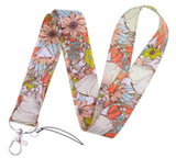 Lanyard - Floral Pattern with Sunflowers and Leaves in Orange, Teal, and White
