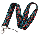 Lanyard - Floral Pattern (Red and Teal Flowers on Black)