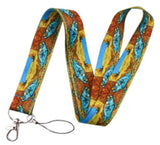 Lanyard - Blue Macaw Parrots on Brown and Yellow Background
