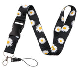 Lanyard - White Daisies on Black (2)