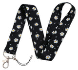 Lanyard - White Daisies on Black