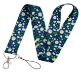Lanyard - White Daisies on Dark Blue