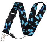 Lanyard - Blue Butterflies on Black