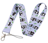 Lanyard - Panda Bears with Green Leaves on Light Blue