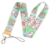 Lanyard - Mochimochi Peach Cat - Blue & Green Striped Cats